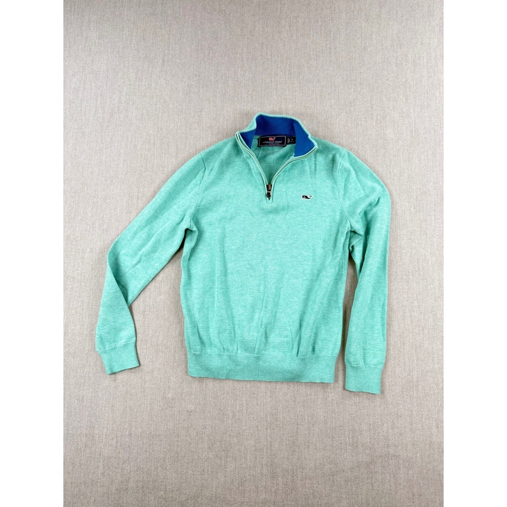 Vineyard Vines Boys Mint Green Heather Quarter Zip Sweater Size S 8-10 Pullover